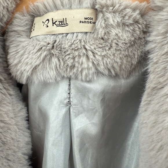K Zell Mode Statement Faux Fur Coat Jacket Women's Sz S Gray Luxury Teddy Bear - Picture 11 of 15